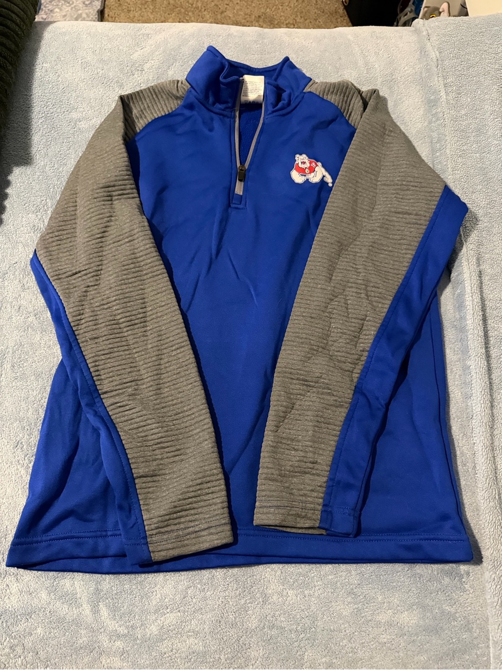 Men's Blue and Gray Fresno State Quarter-Zip Pullover Sweater